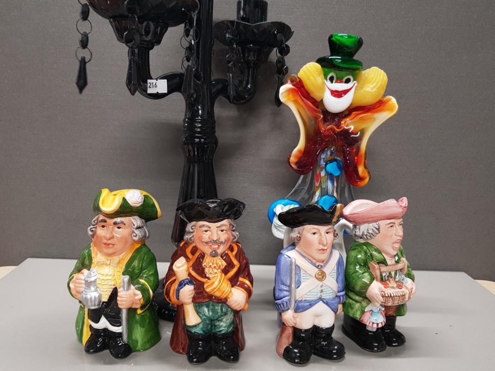 BOX OF MISCELLANEOUS POTTERY AND GLASS PIECES INCLUDES MURANO CLOWN AND GLASS 3 WAY CANDLE HOLDER - Image 2 of 2