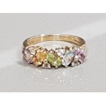 9CT GOLD MULTI COLOURED STONE SET BAND 2.6G SIZE L1/2