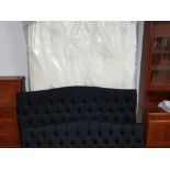 STILL SEALED 4FT 6 DOUBLE MATTRESS TOGETHER WITH A BLACK BUTTONED BACKED MODERN BED FRAME