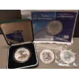 4 UK ROYAL MINT SILVER 1 OUNCE BRITANNIA COINS DATES 1998, 2000, 2001 AND 2002, 2001 IS PROOF IN