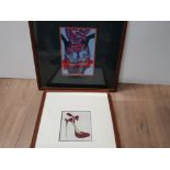 2 HAND CRAFTED FASHION THEMED ITEMS BY JELLYBEADS, HIGH HEEL 42.5CM X 53.5CM AND BURLESQUE 52.5CM