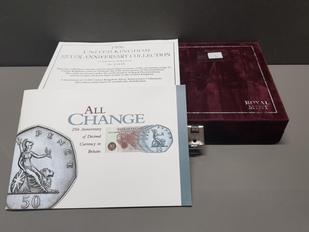 7 COIN UK ROYAL MINT 1996 SILVER PROOF ANNIVERSARY DECIMAL COIN SET IN ORIGINAL CASE WITH - Image 3 of 3