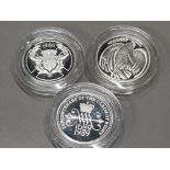 3 UK ROYAL MINT SILVER PROOF 2 POUND COINS DATES 1986, 1989 AND 1995 IN PRESENTATION CASES
