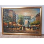 GILT FRAMED CONTINENTAL OIL ON CANVAS PAINTING PARIS SIGNED BOTTOM RIGHT 69CM X 99CM