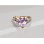 9CT GOLD PURPLE STONE AND DIAMOND HIGH SET RING 4G SIZE N