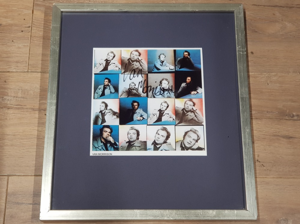 VAN MORRISON PRINT SIGNED BY THE MAN HIMSELF IN CHROME EFFECT FRAME 40CM X 35CM