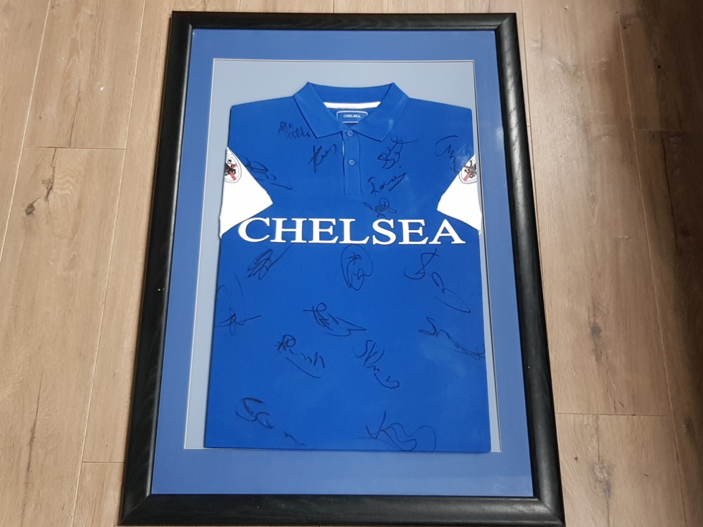 FRAMED CHELSEA FOOTBALL SHIRT BEARING SIGNATURES 100CM X 69CM