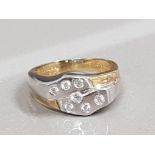 9CT YELLOW AND WHITE GOLD DIAMOND RING 3.5G SIZE N1/2