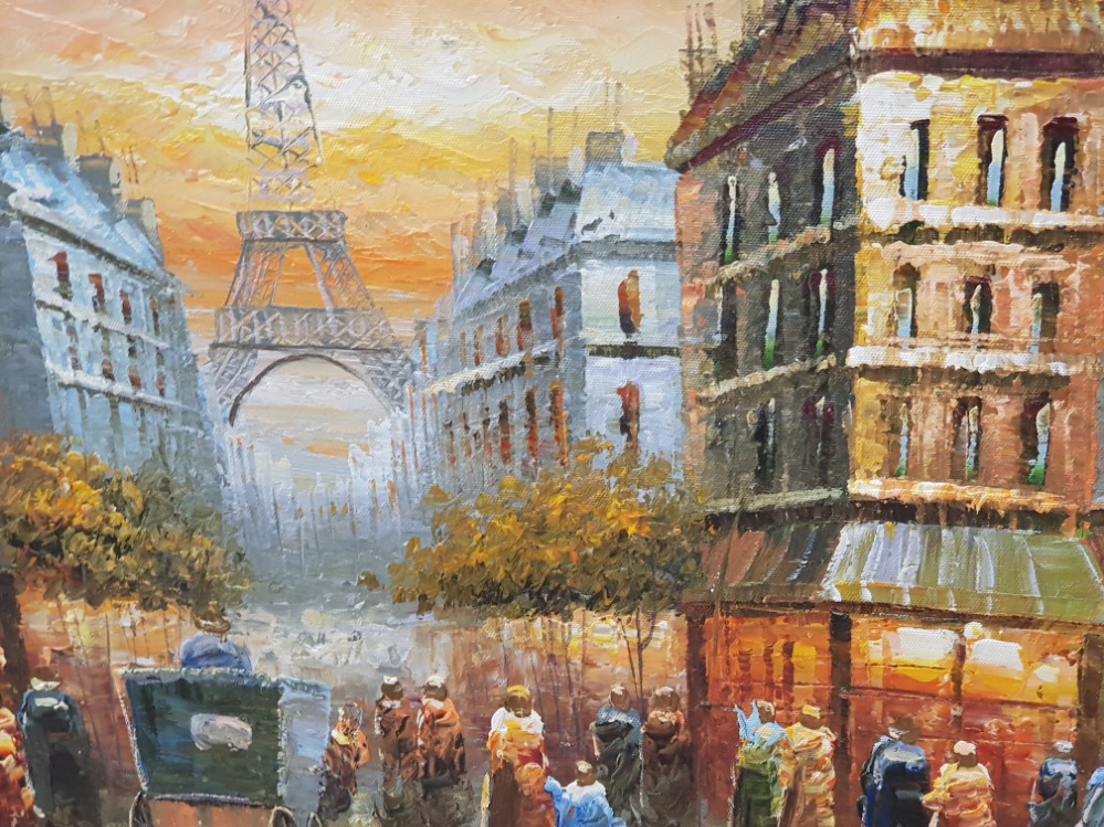 GILT FRAMED OIL ON CANVAS EIFFEL TOWER PARIS SIGNED BOTTOM RIGHT 59CM X 69CM - Image 3 of 3