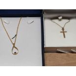 9CT GOLD CROSS AND 9CT GOLD NECKLET PLUS GOLD PLATED NECKLACE