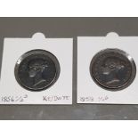1856 AND 1858 HALF PENNIES IN PROTECTIVE SLIDES