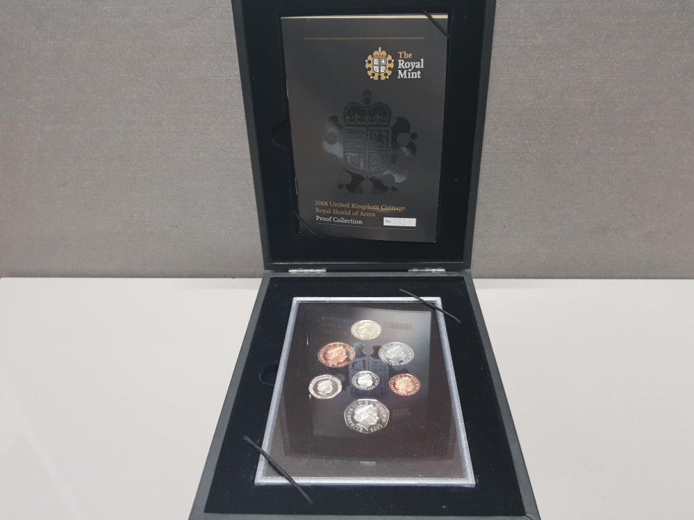 7 COIN UK ROYAL MINT 2008 ROYAL SHIELD OF ARMS PROOF SET IN ORIGINAL CASE OF ISSUE WITH - Image 2 of 3