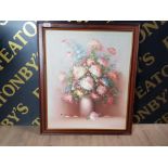 A FRAMED IMPASTO HIGHLIGHTS STILL LIFE OIL PAINTING ON BOARD SIGNED BY KATHERINE HOUSTON NEW YORK