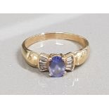 14CT GOLD TANZANITE AND DIAMOND RING 4.1G SIZE T1/2