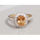 9CT GOLD OVAL CITRINE AND DIAMOND STONE RING 3G SIZE N