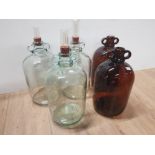 5 DOUBLE HANDLED VINTAGE DEMIJOHNS PERFECT FOR A DECORATIVE PIECE OR HOME BREWING HEIGHT 12INCHES