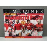 MANCHESTER UNITED FOLD OUT 100 YEARS OF MAN U PICTORIAL HISTORY SIGNED BY FAMOUS PLAYERS INCLUDING