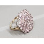 9CT GOLD PINK CZ CLUSTER RING 7.9G SIZE L