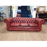 OX BLOOD RED LEATHER 3 SEATER CHESTERFIELD SOFA