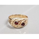 9CT GOLD TWO STONE GARNET RING 2.9G SIZE P1/2