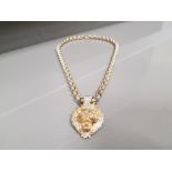 9CT GOLD STONE SET LIONS HEAD PENDANT WITH CZ BELCHER CHAIN 58.9G