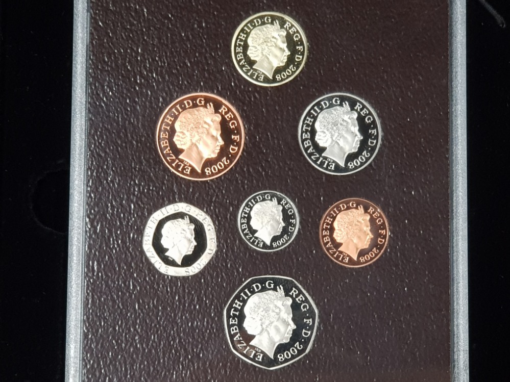 7 COIN UK ROYAL MINT 2008 ROYAL SHIELD OF ARMS PROOF SET IN ORIGINAL CASE OF ISSUE WITH