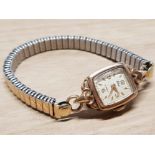 LADIES 9CT GOLD CASED ELCO WATCH WITH PLATED BRACELET