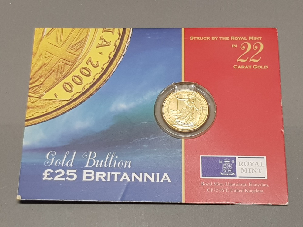 22CT GOLD 2000 BRITANNIA QUARTER OZ COIN STRUCK BY ROYAL MINT - Image 3 of 4