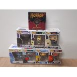 8 COLLECTABLE POP FIGURES INCLUDING HELLBOY AND AQUAMANS BLACK MANTA ALL STILL BOXED ALSO INCLUDES