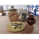 5 PIECES OF STUDIO POTTERY TREMAR TEA JAR AND OTHERS