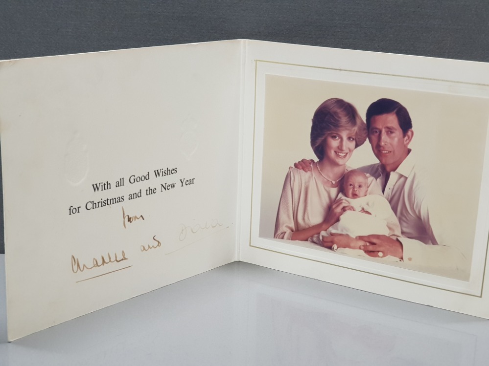 PRINCESS DIANA AND PRINCE CHARLES FOLDING CHRISTMAS CARD SIGNED BY BOTH, SLIGHT SOILING TO OUTER