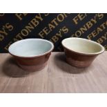 2 VERY LARGE ANTIQUE DAIRY BOWLS 42CM AND 44CM TALL