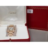 GENTS CARTIER 18CT GOLD TANK FRANCAISE WHITE DIAL DIAMOND BEZEL AND DIAMOND STRAP 2006 MODEL