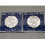 2 SILVER JUBILEE CORONATION CROWNS 1935 GEORGE V AND 1937 GEORGE VI BOTH IN ORIGINAL CASES