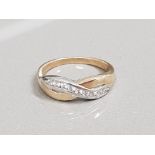9CT YELLOW AND WHITE GOLD CZ RING 2.7G SIZE N