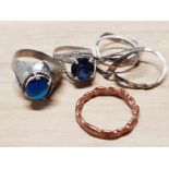 4 DRESS RINGS OF WHICH 3 ARE SILVER INCLUDES PUZZLE RING AND 2 SILVER RINGS WITH BLUE STONE