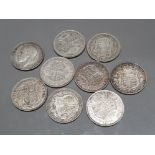 NINE PRE 1947 HALF CROWNS DATES 2X 1920, 1924, X2 1928, 1932, 1934, 1936 AND 1946