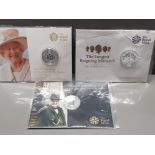 3 UK ROYAL MINT 20 POUND PURE SILVER COINS 2015 LONGEST MONARCH, 2015 CHURCHILL AND 2016 QUEENS 90TH