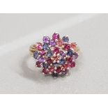 9CT GOLD PINK AND PURPLE STONE CLUSTER RING 3.4G SIZE L1/2