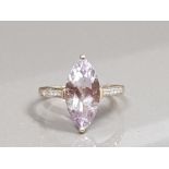 GOLD MARQUISE SHAPED PURPLE STONE AND DIAMOND RING 2.5G SIZE P