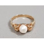 9CT GOLD PEARL RING 2.3G SIZE M