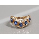 14CT GOLD OVAL BLUE STONE AND DIAMOND RING 4.5G SIZE P1/2