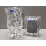 2 PIECES OF ROYAL DOULTON FINEST CRYSTAL INCLUDES 8INCH LAURA PHOTO FRAME AND SWING HURRICANE LAMP