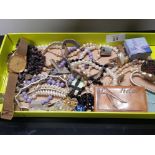 TRAY OF MISCELLANEOUS COSTUME JEWELLERY INCLUDES WRISTWATCHS AND SIMULATED PEARL NECKLACES ETC
