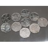 10 MISCELLANEOUS COLLECTORS 50P COINS INCLUDES BEATRIX POTTER, PADDINGTON BEAR AND BENJAMIN