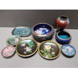 9 PIECES OF CLOISONNE INCLUDING PLATES, BOWL AND VASE