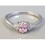 9CT WHITE GOLD PINK STONE CLUSTER RING 1.6G SIZE N1/2