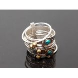 7 BAND SILVER AND TURQUOISE RING