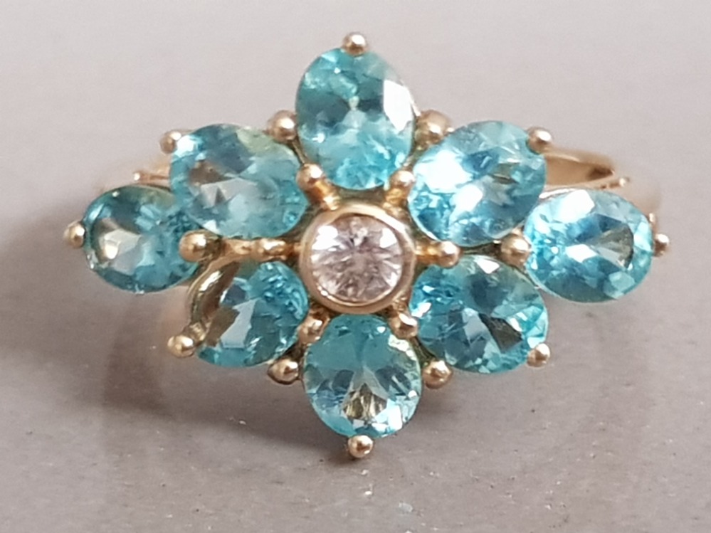 GOLD BLUE TOPAZ CLUSTER RING 4.2G SIZE N1/2