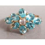 GOLD BLUE TOPAZ CLUSTER RING 4.2G SIZE N1/2